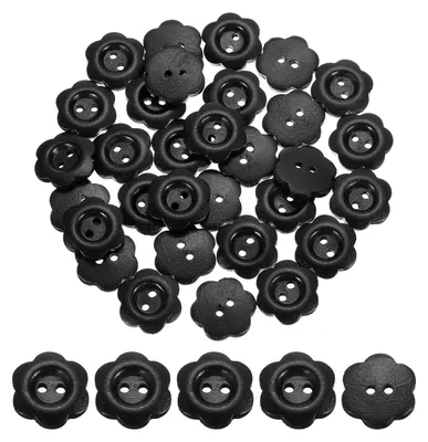 Holzknöpfe 18 mm Blumenform, 50 Stück, 2 Löcher, schwarz, für Nähen & DIY