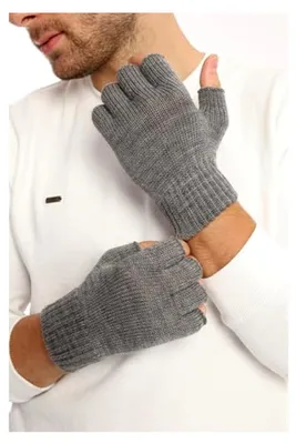 Produktbild von Fingerlose Strickhandschuhe für Winter – Warme Uni Acrylhandschuhe – Thermo Halbfingerhandschuhe für Outdoor-Aktivitäten