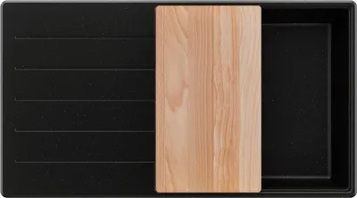 Produktbild von PRIMAGRAN Spülbecken Schwarz Metallic 90x50cm, Granitspüle 1 Becken + Ablauf-Set + Schneidebrett, Küchenspüle ab 60er Unterschrank - Kopenhagen