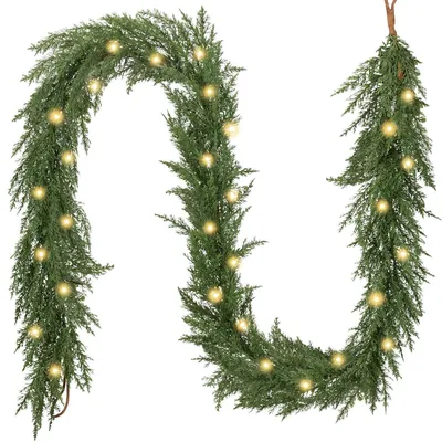 Zdjęcie produktu dla Świąteczna girlanda o długości 180 cm, zielona, z 20 diodami LED i timerem, sztuczna girlanda z gałązek świerkowych, dekoracja do kominka, schodów, stołu lub drzwi