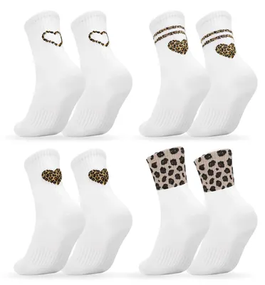 Imagen del producto de 4 pares de calcetines de algodón con estampado de leopardo para mujer