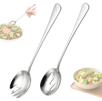 Salatbesteck aus Edelstahl, 2-teilig, 28 cm, silber
