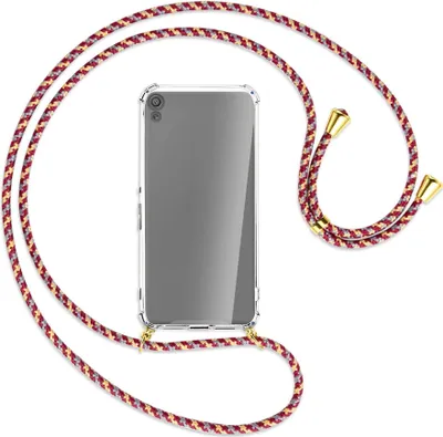 Produktbild von Handykette Backcover-Schutzhülle mit Band (Metall goldfarben) für Sony Xperia XA - weinrot/gelb/grau