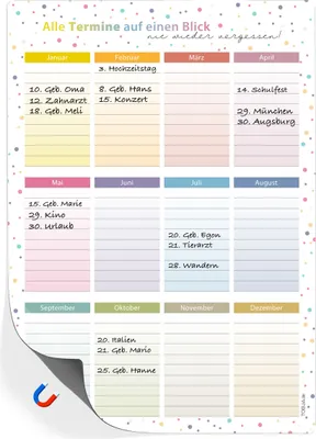 Produktbild von Magnetischer Geburtstagskalender A4 | Jahresunabhängig & abwischbar | Immerwährender Kalender mit bunten Dots | Dekorativ & wiederverwendbar