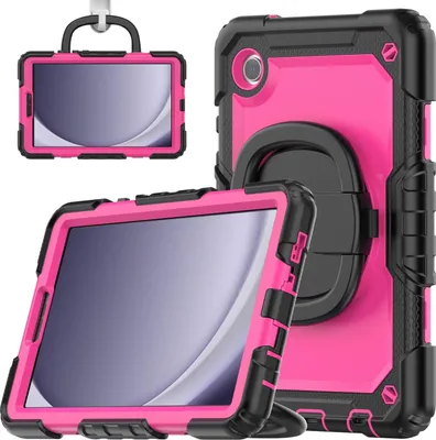 Produktbild von Für Samsung Galaxy Tab A9 aufstellbare Outdoor Hybrid 360 Grad Tasche Pink / Schwarz