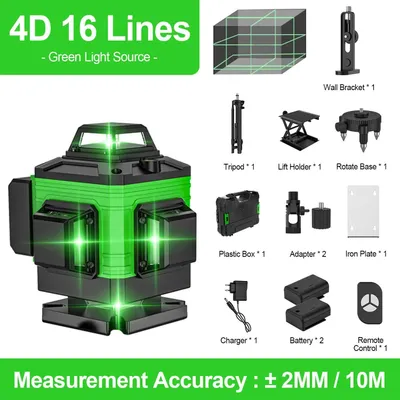 Obrázok produktu pre 4D laser s krížovými lúčmi – stavebný laser – automatická nivelácia, 16 lúčov – 360° horizontálne a vertikálne – s statívom – plastový kufrík