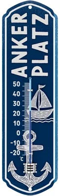 Produktbild von LANOLU Ankerplatz Thermometer Retro Blechschild, maritimes Garten Thermometer für aussen, Anker Deko für Terrasse Balkon, 8x28 cm