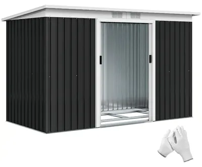 Immagine prodotto di Casetta da Giardino Porta Utensili in Lamiera di Acciaio con Porte Scorrevoli, 280x130x172cm, Grigio-Nero