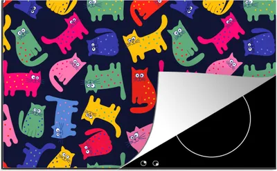 Produktbild von KitchenYeah© Herdabdeckplatte Muster - Katze - Regenbogen - Rosa - Mädchen - Kinder - Kind , 91x52cm, Küche Deko, Glaskeramikkochfeld Herdabdeckung, Abdeckplatte fùr Kochfeld
