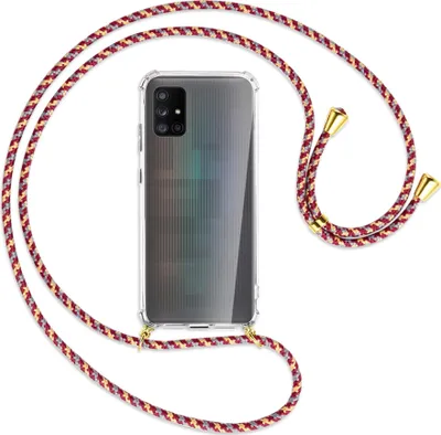Produktbild von Handykette Backcover-Schutzhülle mit Band (Metall goldfarben) für Samsung Galaxy A71 5G - weinrot/gelb/grau