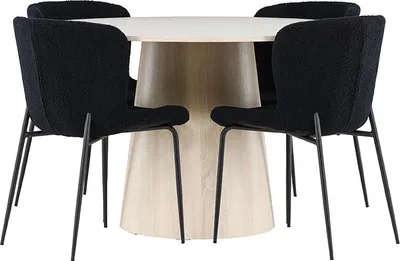 Image de Lanzo ensemble pour salle à manger table Ø120cm et 4 chaises teddy whitewash.
