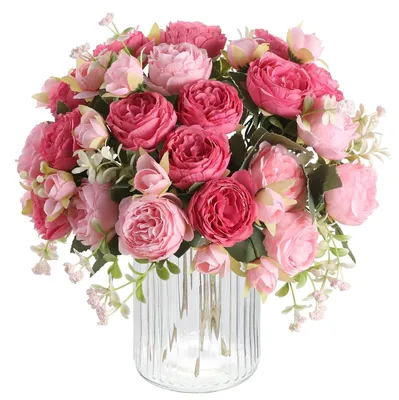 Produktbild von Set mit 4 Kunstblumen, rosa Pfingstrosen zur Dekoration