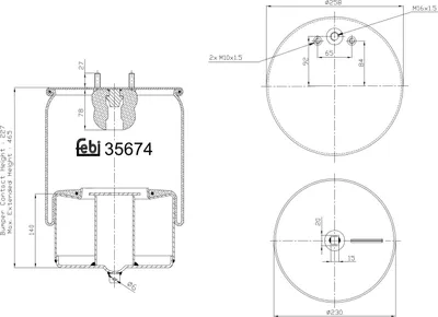 Produktbild von FEBI BILSTEIN Luftfederbalg 35674 Vorne Links Vorne Rechts für VOLVO FM 10 140mm 310mm 259mm 235mm