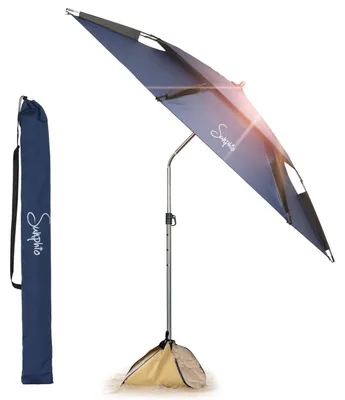 Immagine prodotto di Ombrellone da spiaggia, 220 cm, blu navy, resistente al vento, protezione UV 50, palo in acciaio inossidabile