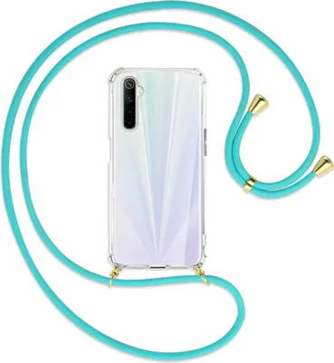 Produktbild von Handykette Backcover-Schutzhülle mit Band (Metall goldfarben) für Realme 6 / 6S - türkis