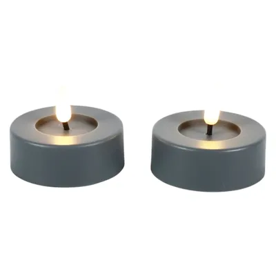 Produktbild von Decostar LED Teelichter grau außen 2 St. Timer 6,5x5,2cm 3D Flamme warmweiß
