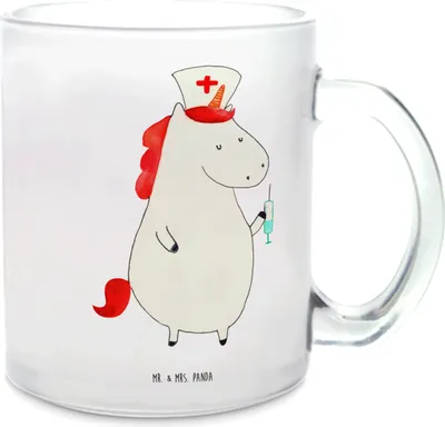 Produktbild von Mr. & Mrs. Panda Teetasse Einhorn Krankenschwester - Transparent - Geschenk, Krankenhaus, aus Glas, Ärztin, Häferl, Krankenpfleger, Tee Tasse, Teeglas, Unicorn
