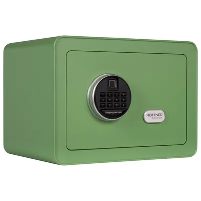 Image de Coffre-fort électronique Rottner Vintage pour meubles, vert |     Serrure électronique avec lecteur d'empreintes digitales | 35 x 25 x 25 cm