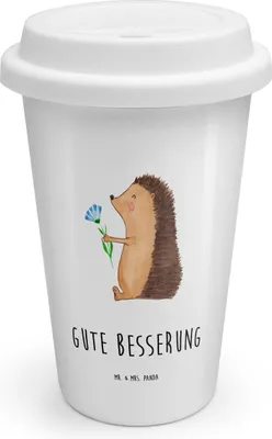 Produktbild von Mr. & Mrs. Panda Kaffeebecher To Go Igel Blumen - Weiß - Geschenk, Krankenhaus, ToGo, Krankheit, Keramikbecher, Gute Besserung, Genesungswünsche, Thermobecher, krank