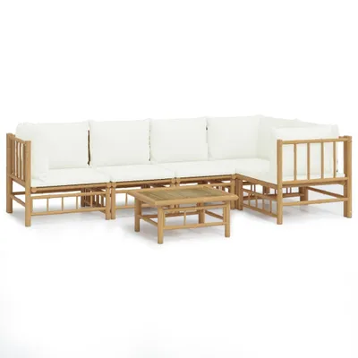 Produktbild von vidaXL 6-tlg. Garten-Lounge-Set mit Cremeweißen Kissen Bambus