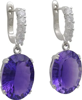Produktbild von Ohrringe Ohrhänger Brisur mit Amethyst oval & 10 Zirkonia 925 Silber Damen