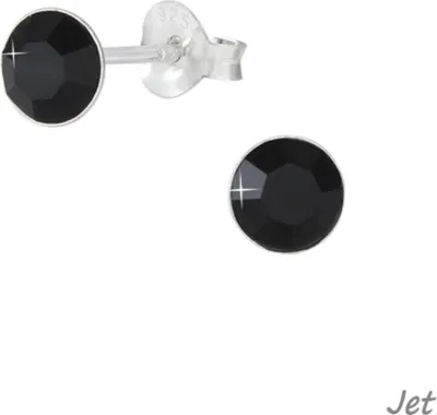 Produktbild von Kristall Ohrstecker rund: 925 Silber Ohrringe „Solitär“ 5 mm Jet