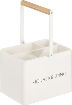 Produktbild von Navaris Housekeeping Box - 3 Fächer herausnehmbar - Putzmittel Organizer mit Griff zur Aufbewahrung von Putzutensilien - Vintage Putz Korb - weiß