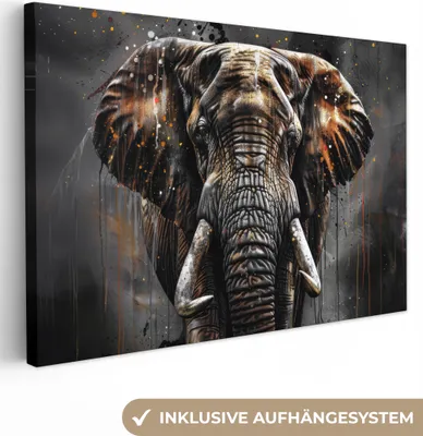 Produktbild von MuchoWow® - Leinwandbilder - Elefant - Aquarell - Wildtiere - Luxus, Wandbild, Wanddeko Bilder Wohnzimmer, 120x80cm