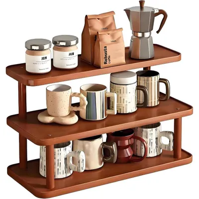 Produktbild von 3 Etagen Holz Schreibtischregal Organizer für Tassen Aufbewahrung platzsparend