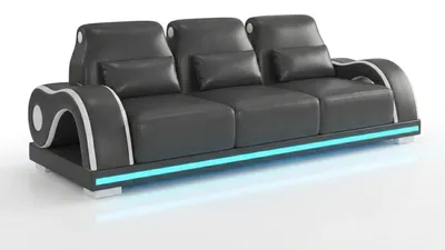 Produktbild von 3-Sitzer Sofa Schwarz LED Modern Wohnzimmer Couch Design Möbel Luxus *
