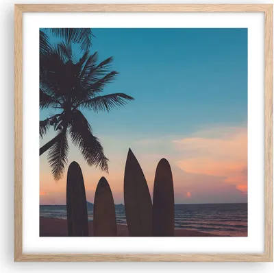 Produktbild von Gerahmtes Poster - Rahmen in heller Eiche - Strand Meer Palme - 50x50 cm - Wand Bild - Wanddeko - Wandbilder - Wandposter - Bilderrahmen - Bilder - Kunstdruck - Wandbild - P2NAC50x50-4080