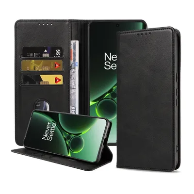 Produktbild von Smartphonica Handytasche geeignet für OnePlus Nord 3 Kunstlederhülle mit Magnetverschluss und Kartenhalter Buchhülle mit Klappe - Schwarz