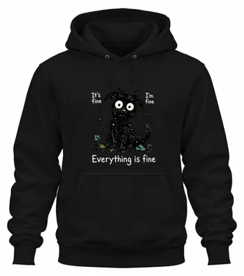 Imagen del producto de Está bien, yo estoy bien, todo está bien. Camiseta con capucha "Statement" (declaración), color negro, talla XL