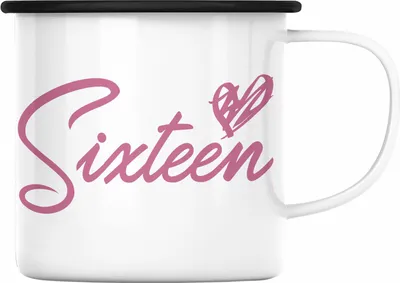 Produktbild von Trendation - 16. Geburtstag Emaille Tasse Geschenk Mädchen Geschenkidee Lustig Spruch 16 Geschenke Geschenkideen zum 16 Bday 16er Witzig (Schwarz)
