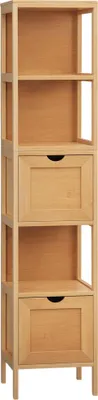 Produktbild von kleankin Badezimmerschrank, 3 Regale, 2 Schubladen, Bambus, 30 cm x 30 cm x 140 cm, Natur