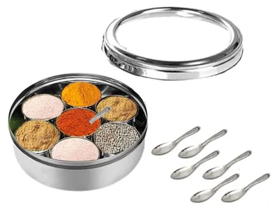 Productafbeelding van RVS kruidenkist met 7 kruidenbakjes en lepeltjes