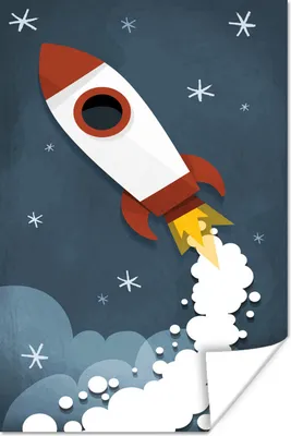 Produktbild von MuchoWow® Poster Illustration - Rakete - Kinder 40x80 cm - Dekoration