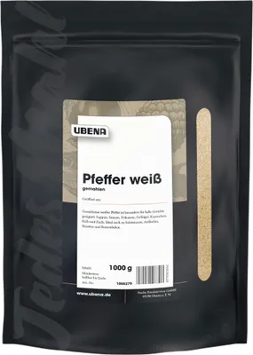 Produktbild von Ubena Pfeffer weiß gemahlen milder feiner Geschmack Zipbeutel 1000g