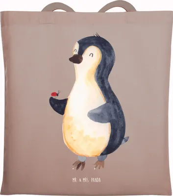 Produktbild von Mr. & Mrs. Panda Jutebeutel Pinguin Marienkäfer - Braun Pastell - Geschenk, canvas tasche, Wunder, Kleine, Liebe, Schultasche, Laptoptasche, Tote Bag, Aufmerksam