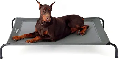 Produktbild von Hundeliege Hundeliege outdoor Grosse Hunde grau in und outdoor Garten für draußen Camping erhöhtes Hundebett Größe in L 124x90 cm Höhe in 20 cm