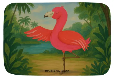 Produktbild von Mr. & Mrs. Panda Badvorleger Flamingo Yoga Design - Weiß - Geschenk, Yogi, Badematte, duschmatte, Badezimmer Matte, Badezimmerteppich, Rosa, Urlaub, Vogel, Badteppich