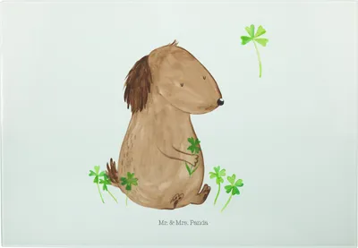Produktbild von Mr. & Mrs. Panda Schneidebrett Hund Kleeblatt - Weiß - Geschenk, Glück, Servierplatte, Hackbrett, Sprüche, Viel, Glas Schneideplatte, Großes, Vesperplatte