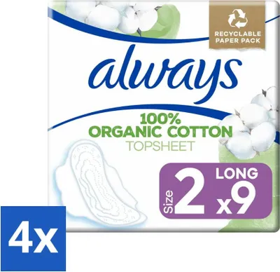 Produktbild von Always - Damenbinden - Lang - Baumwollschutz - Mit Flügeln - 9 Damenbinden - Vorteilspack - 4 Stücke