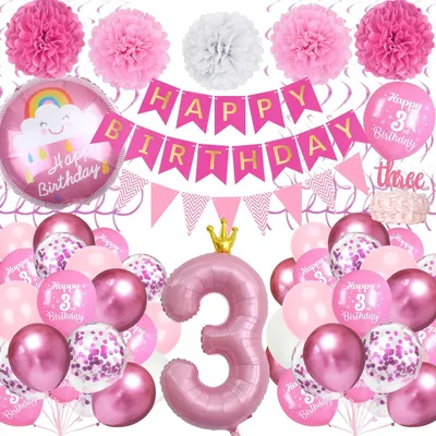 Produktbild von Dekorationsset zum 3. Geburtstag für Mädchen