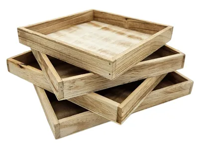 Produktbild von Tablett Holztablett 4er Set braun Natur Dekotablett rechteckig Kerzentablett
