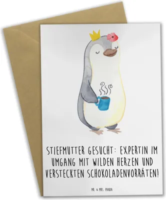 Produktbild von Mr. & Mrs. Panda Glückwunschkarte Stiefmutter Expertin - Weiß - Geschenk, Herausforderungen, lustige Familienwitze, weihnachtskarten, Stiefkind, Familie, Dankeschön