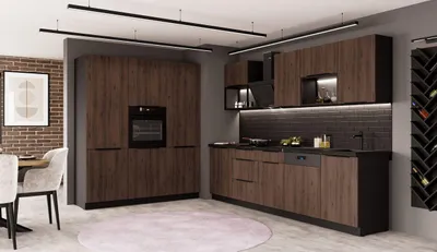 Produktbild von Küche MONZA LOFT - 280 + 180 cm Küchenzeile Küchenblock Einbauküche Nussbaum Okapi matt + Schwarz matt