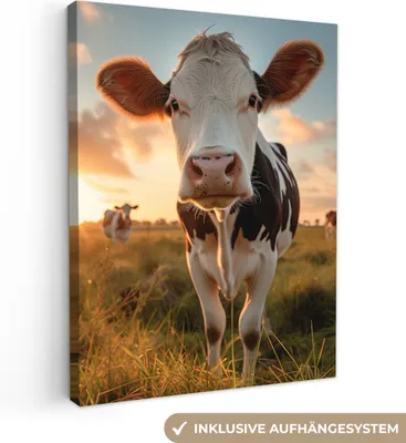 Produktbild von MuchoWow® - Leinwandbilder - Kuh - Wiese - Tierportrait - Natur - Kühe, Wandbild, Wanddeko Bilder Wohnzimmer, 90x120 cm