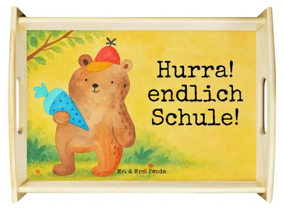 Produktbild von Mr. & Mrs. Panda Serviertablett Bär Schultüte Design - Weiß - Geschenk, Schulbeginn, Einschulung, Teddy, Erster Schultag, Grundschule, Schulanfang, tablett aus holz