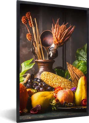 Produktbild von MuchoWow® Gerahmtes Poster Gemüse - Obst - Rustikal - Tisch 40x60 cm - Poster mit Schwarzem Bilderrahmen Wandposter Rahmen Foto Bilder - Papierdruck - Wandbilder
